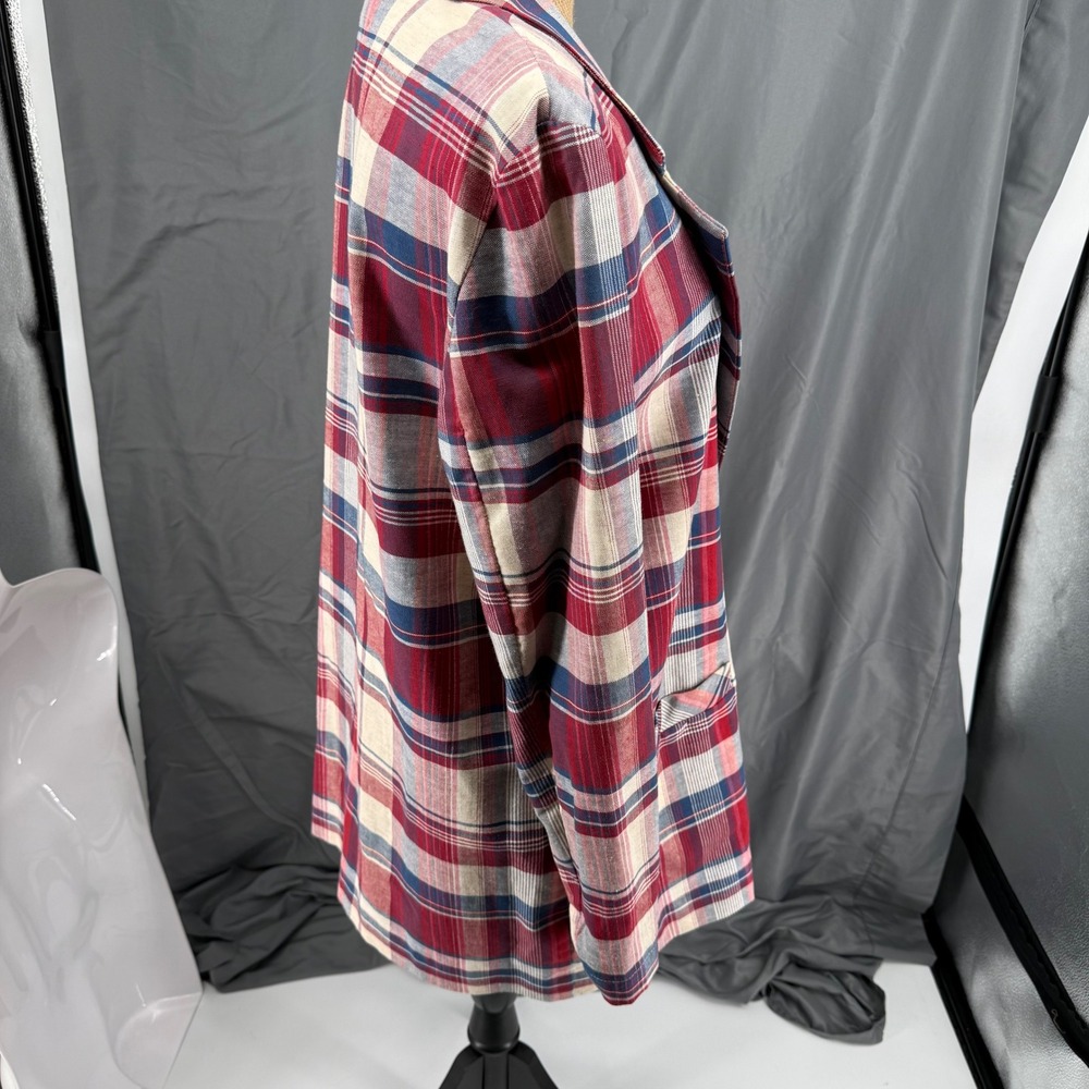Eagle River Traders Blazer Wmn 14 Red Plaid Cotton Linenโ Single Button USA Made - Picture 7 of 14